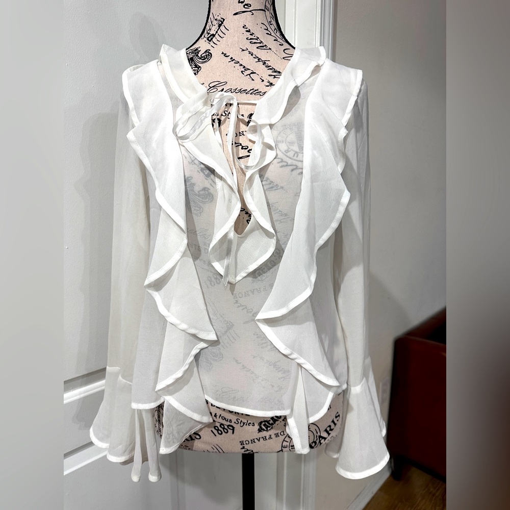 For Love and Lemons white V Neck long sleeve top